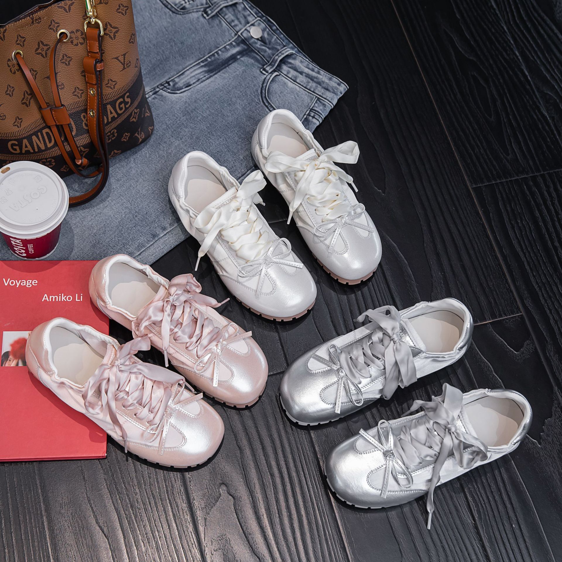 Women's Training 2025 Summer New Soft Sole Satin Flat Sports Casual Ballet Breathable Agan Shoes ddmythur