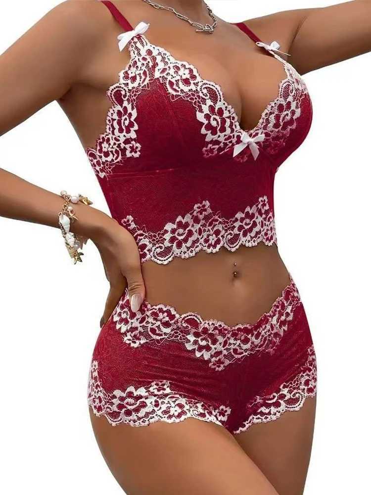 Sexy Sleepwear Women Lace Deep V-Neck Nightgown Split Hem Soft Lingerie Night Dress Sleeveless Female Clothes Bra And Briefs Set 250715