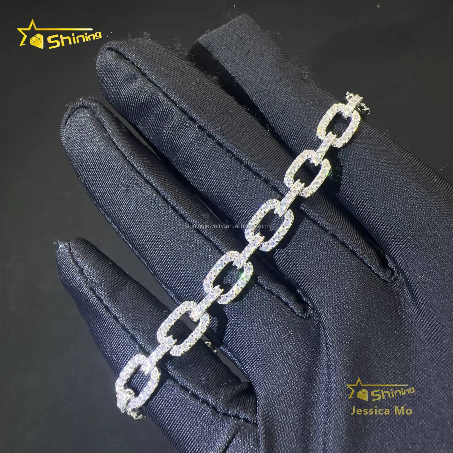 Bulk Stock New Arrivals S925 Solid Silver Hip Hop Jewelry VVS1 Moissanite Iced Out GRA Certificate Infinity France Bracelet Men