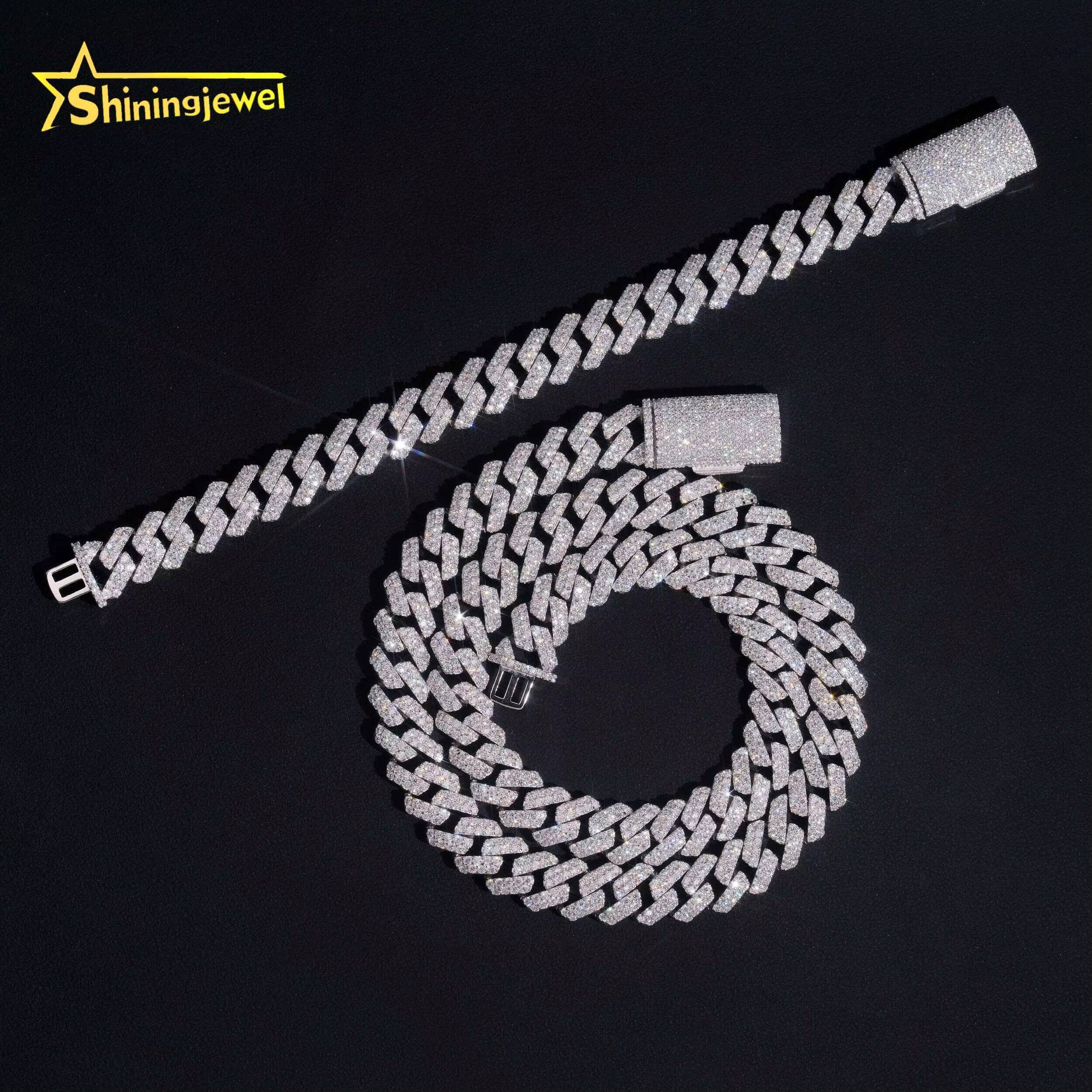 Hip Hop Jewelry 12mm Cuban Link Chain 925 Sterling Silver Gold Plated Pass Diamond Test VVS Moissanite Iced Out Cuban Necklace