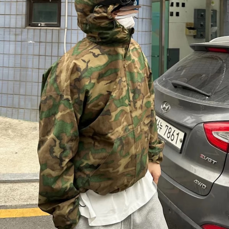 MIJKO Streetwear Color Match Camouflage Hooded Jacket for Men and Women Windbreaker Casual Loose Coat Outwear Baggy Patchwork Clothes