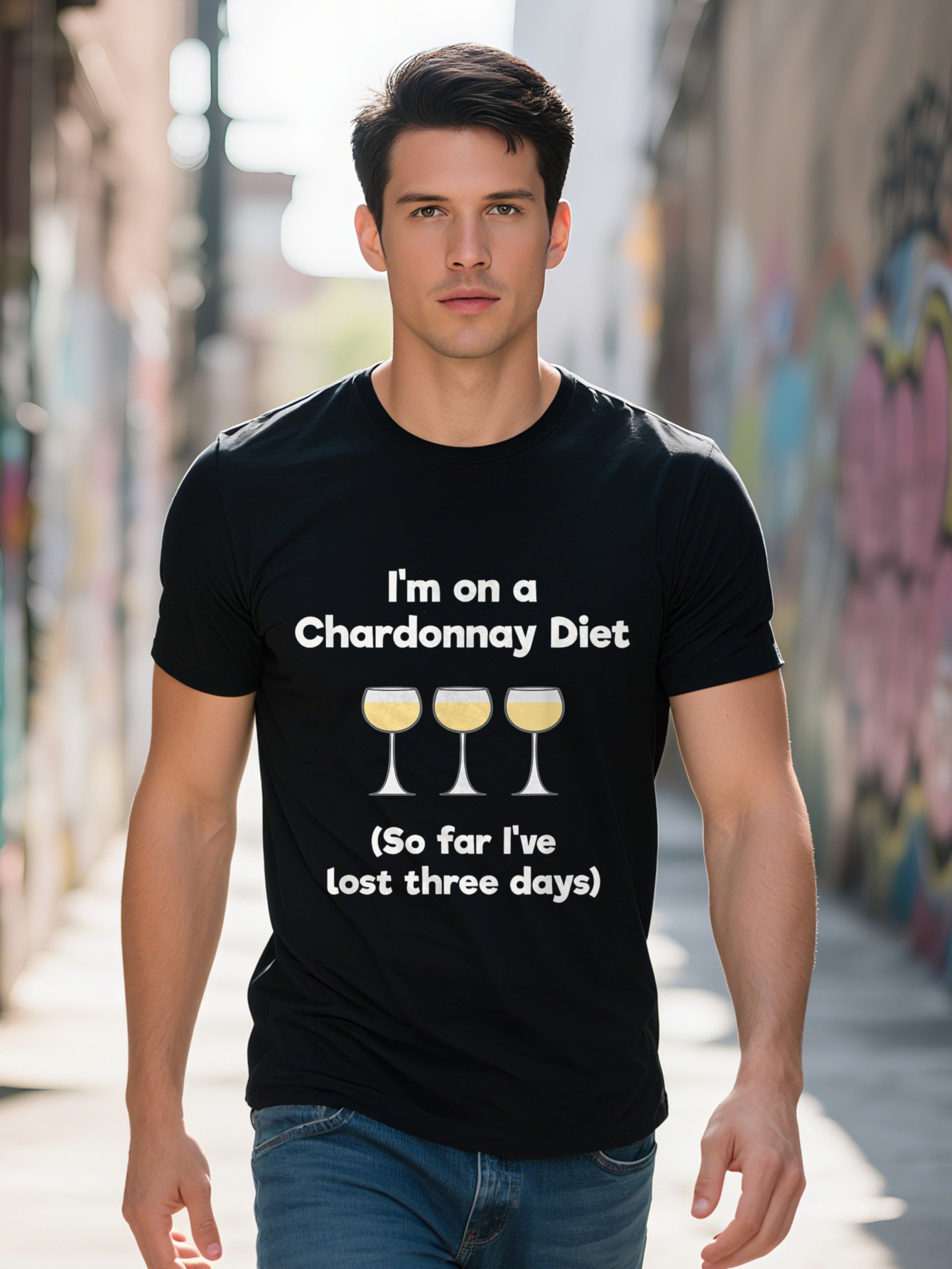 Funny Chardonnay Diet Humor T Shirt g Cotton Casual Short Sleeve Tee with Glass Graphic Regular Fit Round