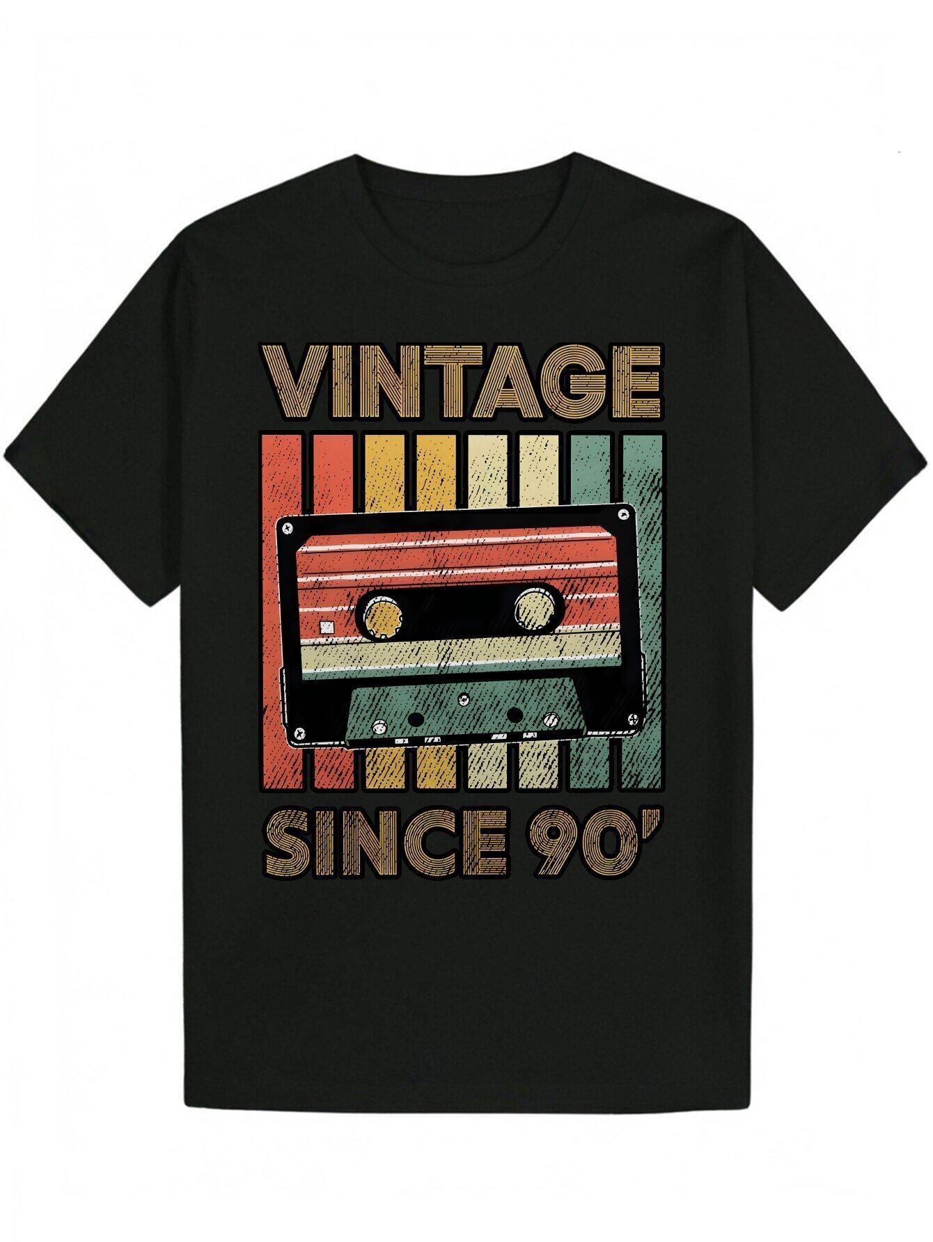 Men's Card Pattern T-shirt|90s style|Polyester Casual T-shirt|Round Neck|Machine washable|Multicolor Striped Design|Summer Fashion Tops