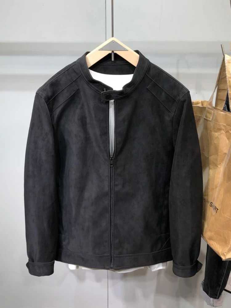 Mens Suede Cropped Biker Jacket with Stand Collar Slim-Fit Retro Spring Autumn Stylish Casual Zip Bomber Coat Outerwear Z250802