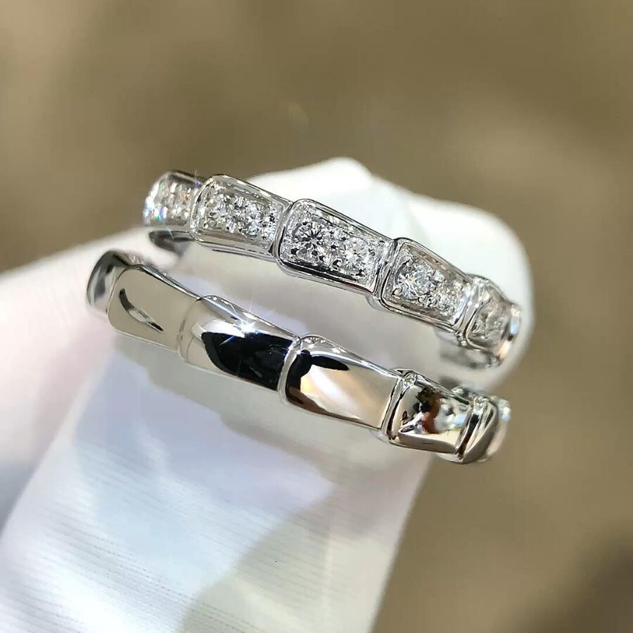 925 Silver Snake Bone Designer Jewelry Wedding Rings Snake Shape Ring Mother-of-pearl Diamond Full Diamond Light Luxury Rose Gold Couple Rings