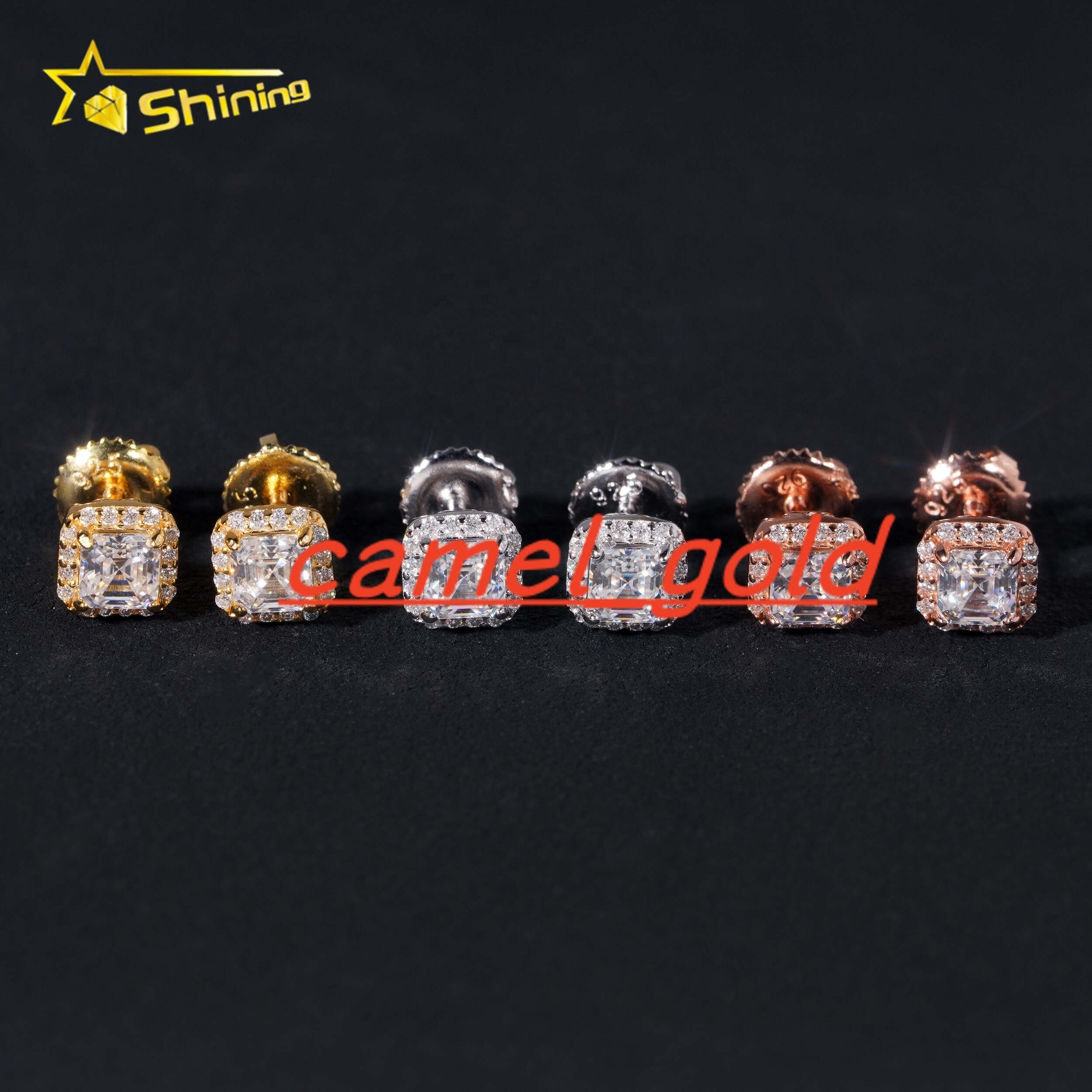 Pass Diamond Tester 925 Sterling Silver Hip Hop Stud Halo 4mm Asscher Cut Mens VVS Diamond Earring