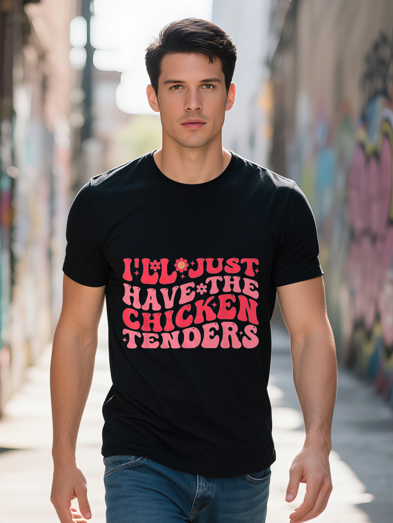 Men s Cotton T Shirt I'll Just Have The Tenders Funny Chicken Print Casual Round Neck Short Sleeve
