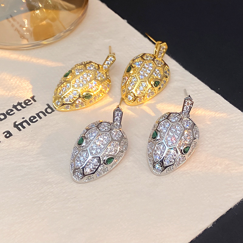 Luxury High-end Fashion Temperament Ear Studs Accessories Free Shipping Designer Luxury Jewelry Gold-plated Micro Inlaid Zircon Snake Head Women'