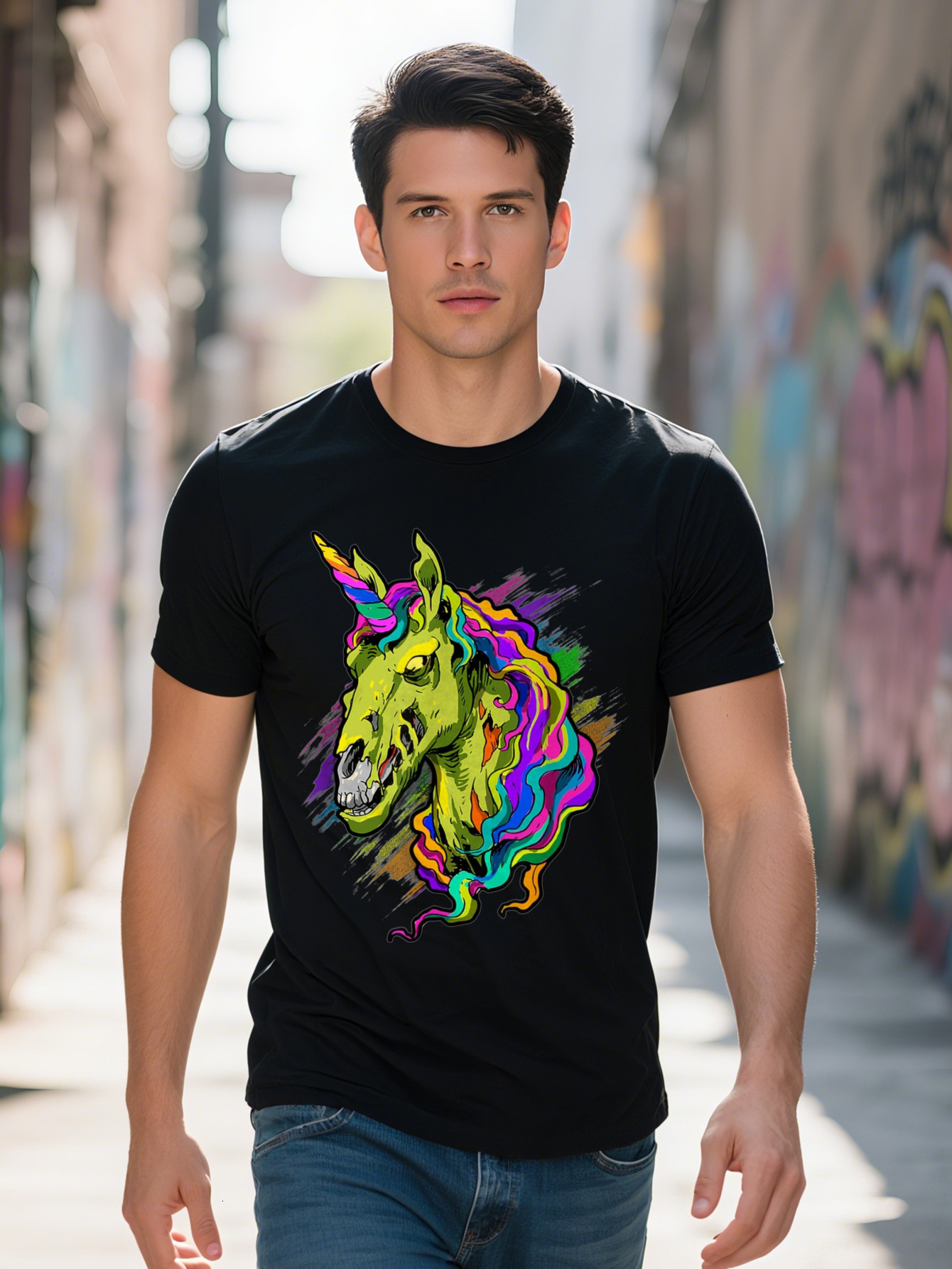 Men s Black Zombie T Shirt Short Sleeve Round Neck Casual Fit Vibrant Colorful Design High Quality Washable Apparel