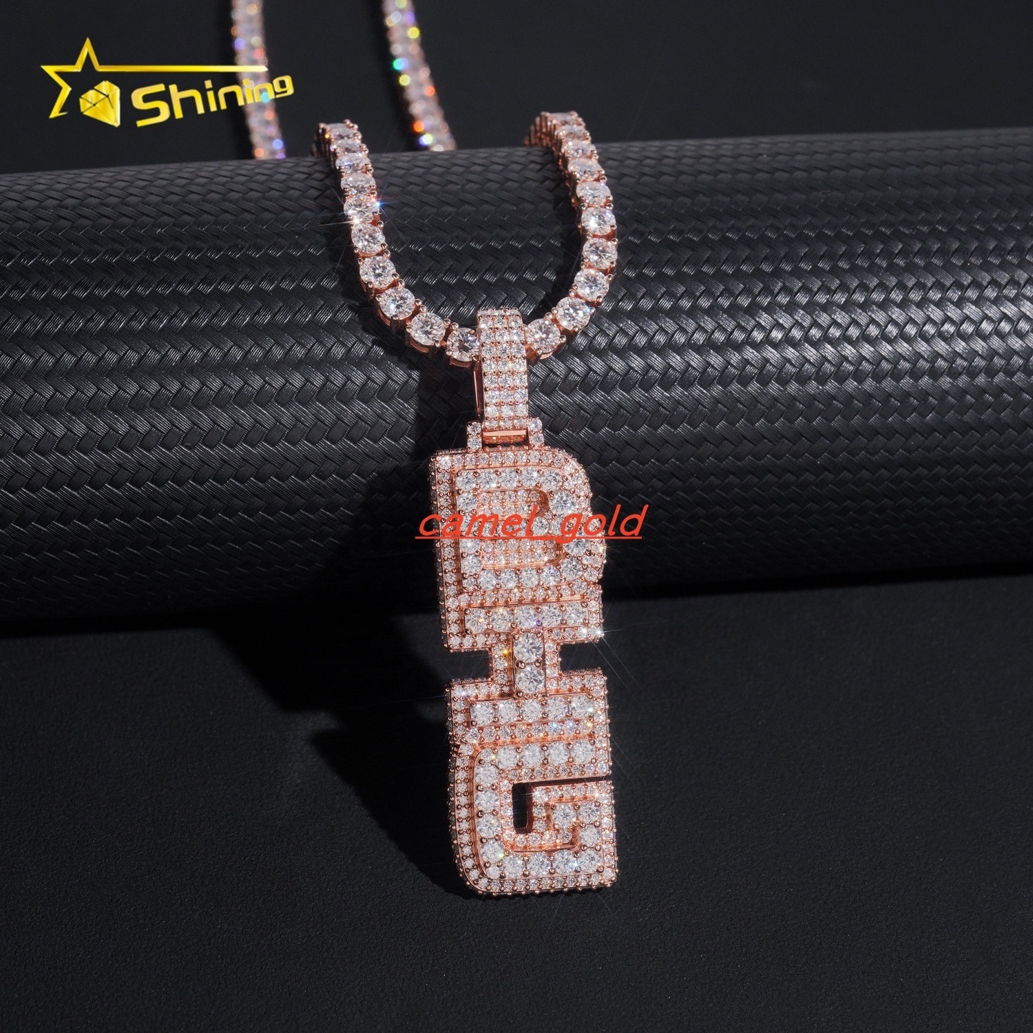 Moissanite Bling Jewelry 925 Sterling Silver Rose Gold Vertical Letter Hip Hop Custom Moissanite Pendant for Tennis Chain