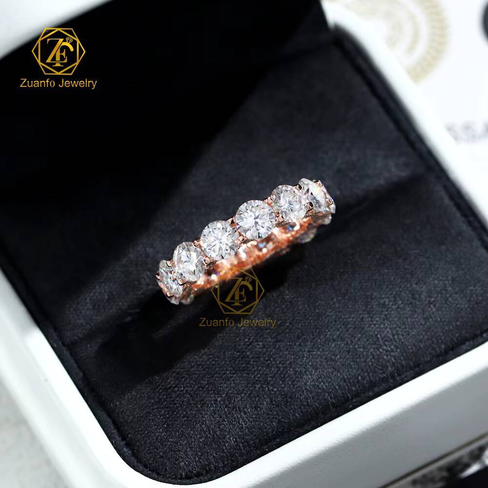 5mm Round Cut VVS D Color Eternity Engagement Tennis Ring Iced Out S925 Silver Moissanite for Men and Women