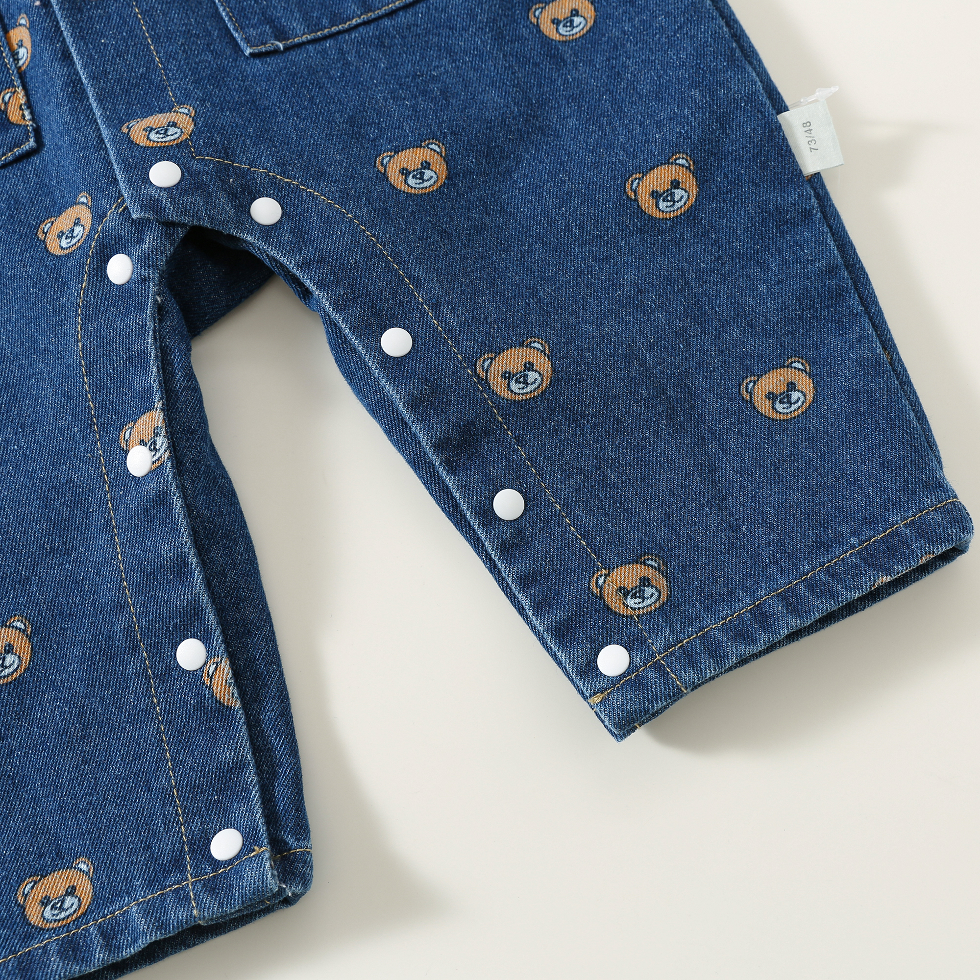Baby Cowboy jumpsuit Spring and Autumn thin outerwear for boys and girls, with a slightly elastic long sleeved crawling suit that can be opened with a