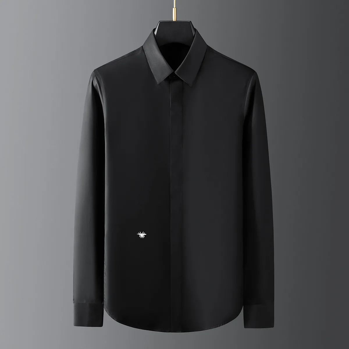 High End Gold Bee Embroidered Business Shirts Mens Solid Color Long Sleeved Banquet Party Shirt Versatile Casual White Tops 250801