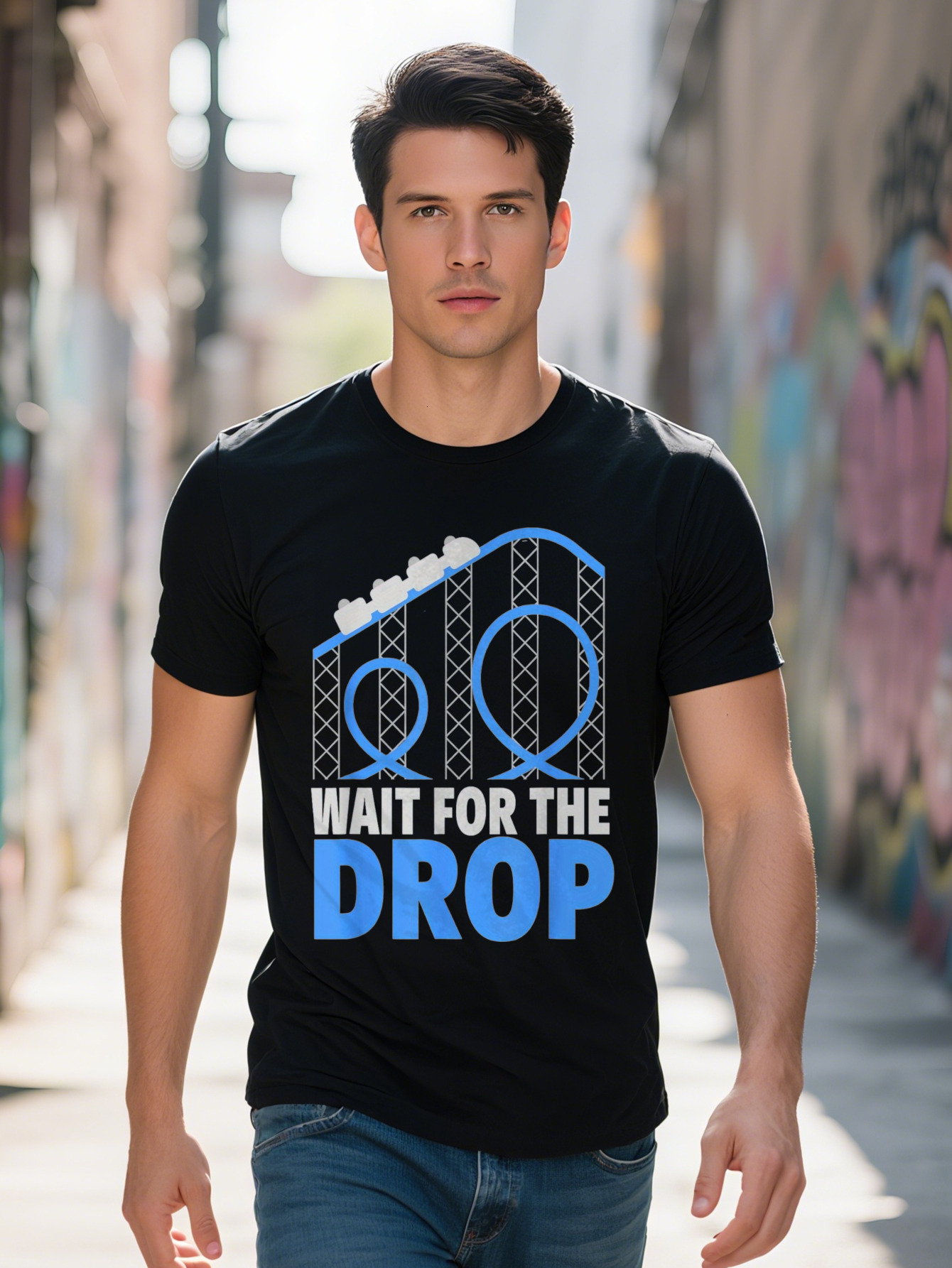 Men S shirt g Cotton Amusement Park Roller Coaster Wait for the Drop Tee T Shirt