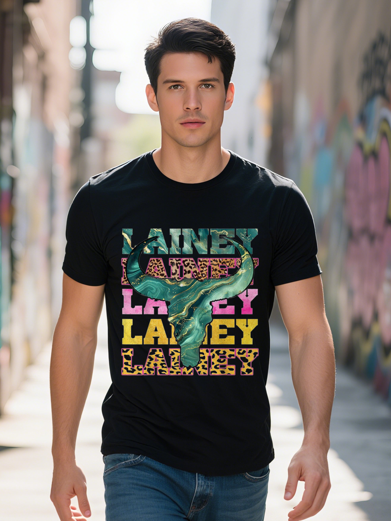 Lainey Proud Name Personalized Vintage Retro Bull Skull T-Shirt funny graphic tee for men women Cotton Breathable
