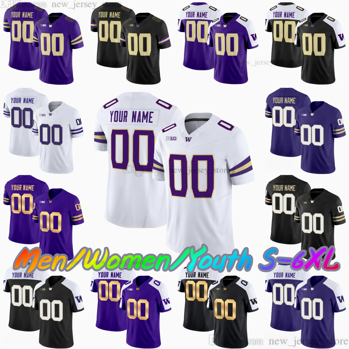 2025 Custom S-6XL Washington Huskies College Football Jersey 7 Will Rogers 1 Jonah Coleman 2 Demond Williams Jr. 24 Mohammed 23 Cam Davis 28 Sam Adams II Stitched Jerseys