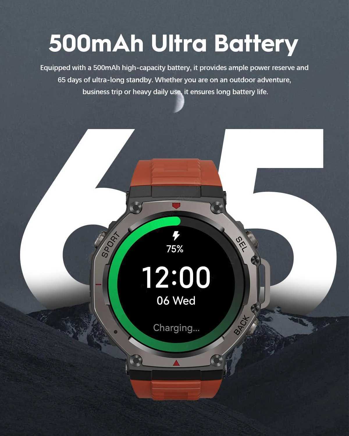 T-Rex 3 tra Built-in Dual-band GPS Smartwatch 5ATM Waterproof 48mm AMOLED Cpass 170+ Sport Durable Military Smart Watch 2025 Y250802