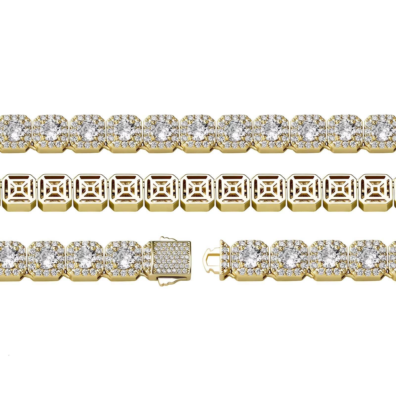 Wholesale Hip Hop Necklace 10mm Zircon Brass Cube Sugar Diamond Tennis Bracelet Necklace