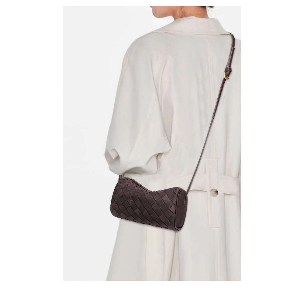 Women Designer Autumn Winter Suede Cylinder Woven Single Shoulder Crossbody Underarm Handheld Pillow Bag