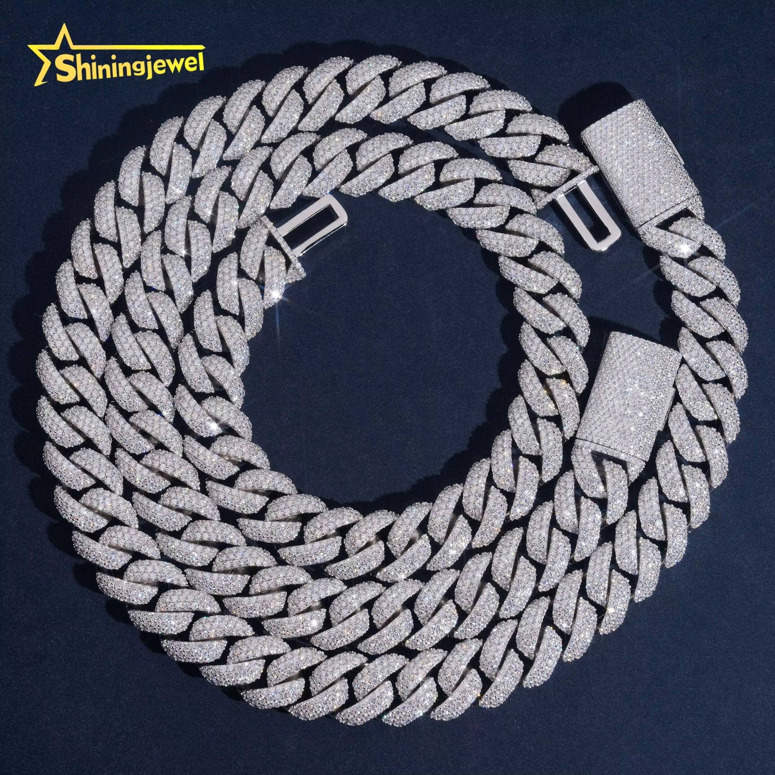 16mm 3Rows Iced Out Cuban Link Chain Rapper Men Jewelry 925 Silver Round VVS Moissanite Diamond Miami Cuban Bracelet Necklace