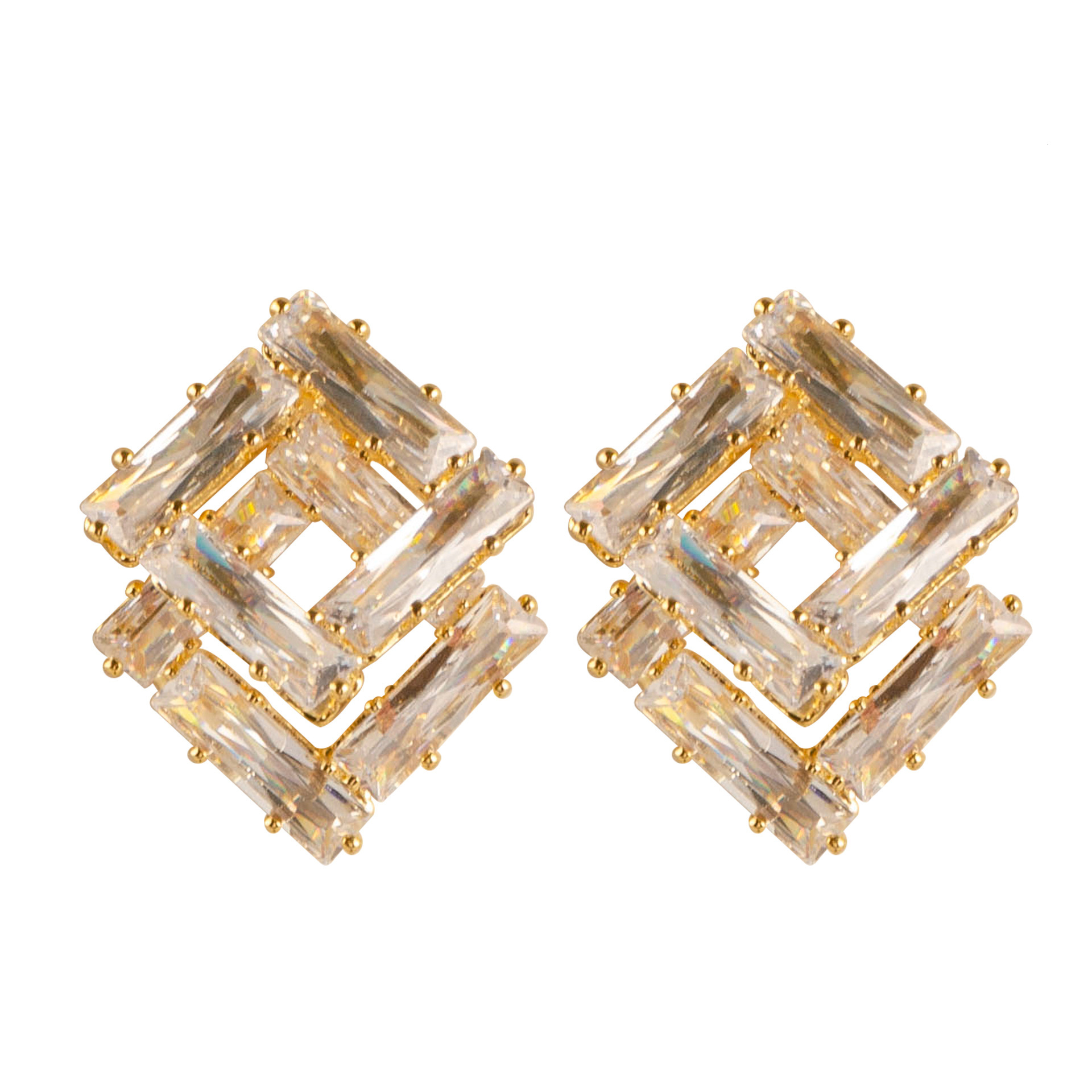 Korean Style Elegant Simple Geometric Square Crystal Zircon Earrings for Women High-end Exquisite Fashion Sier Needle Ear Jewelry