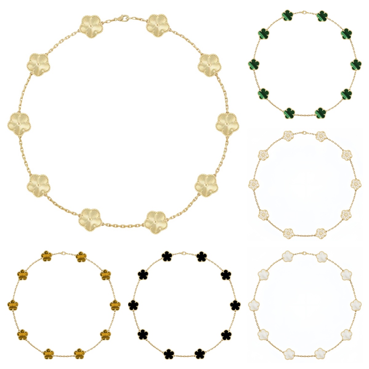 Luxury Designer Necklace Gold Necklaces Bracelet Gold Jewlery Designer For Women 18K Gold Plated Mother-of-Pearl Abalone 10 Flower Necklace Jewlery Gift