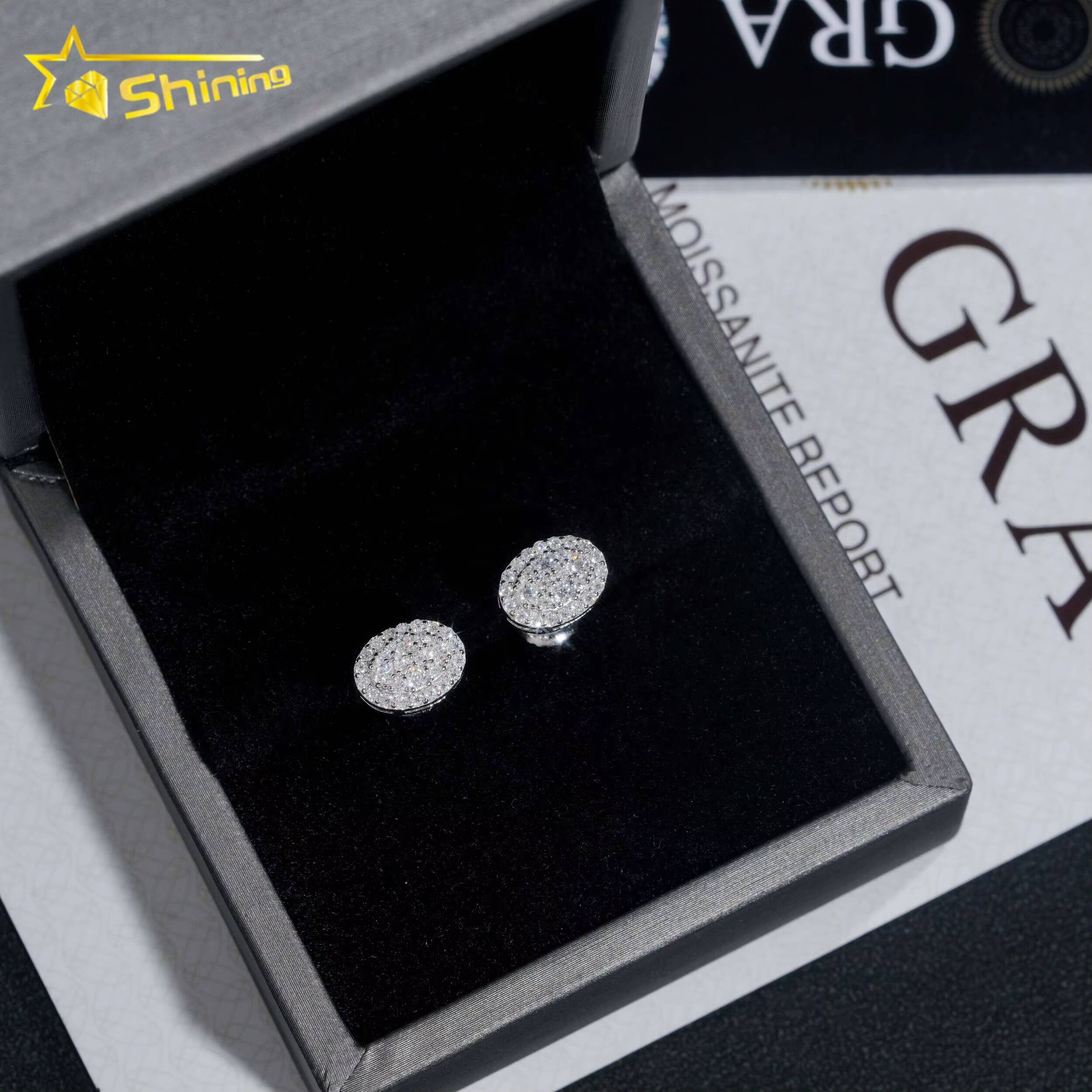 Fine Jewelry Iced Out Oval Shape Hip Hop Pass Diamond Tester 925 Sterling Silver Moissanite Stud Earrings