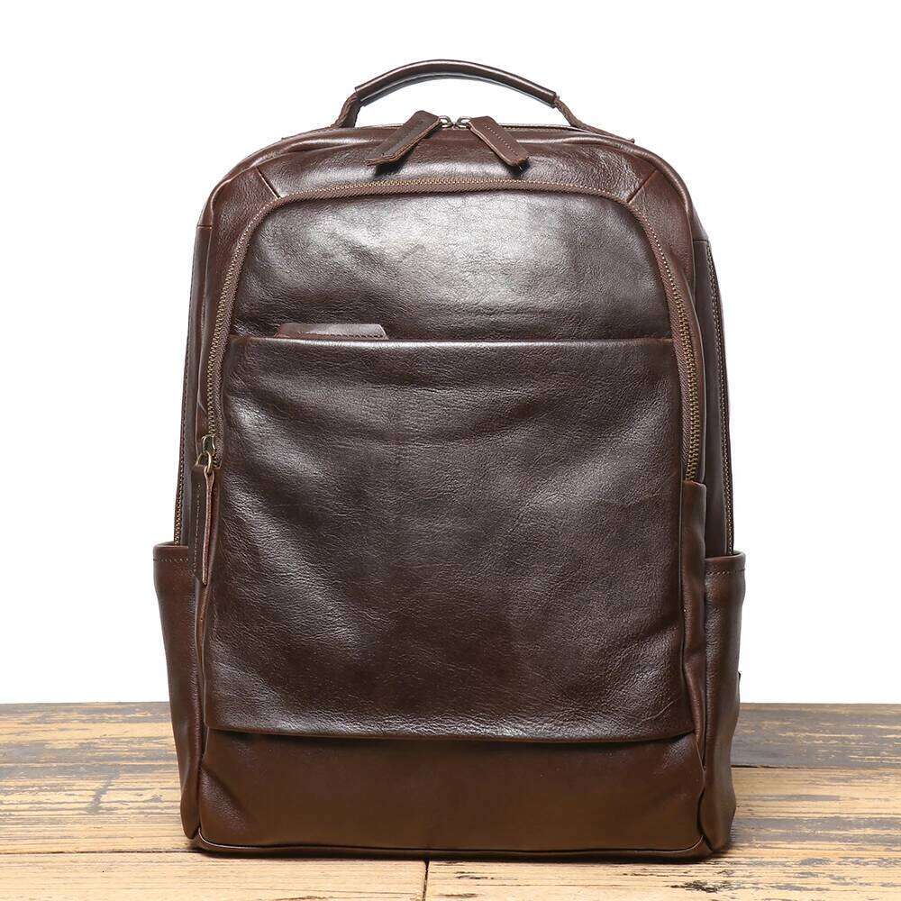 LUOKIR Men's Genuine Leather Double Shoulder Backpack: Cowhide Fits Into Rolling Suitcase Travel Bag Large Capacity Laptop Ba 250731