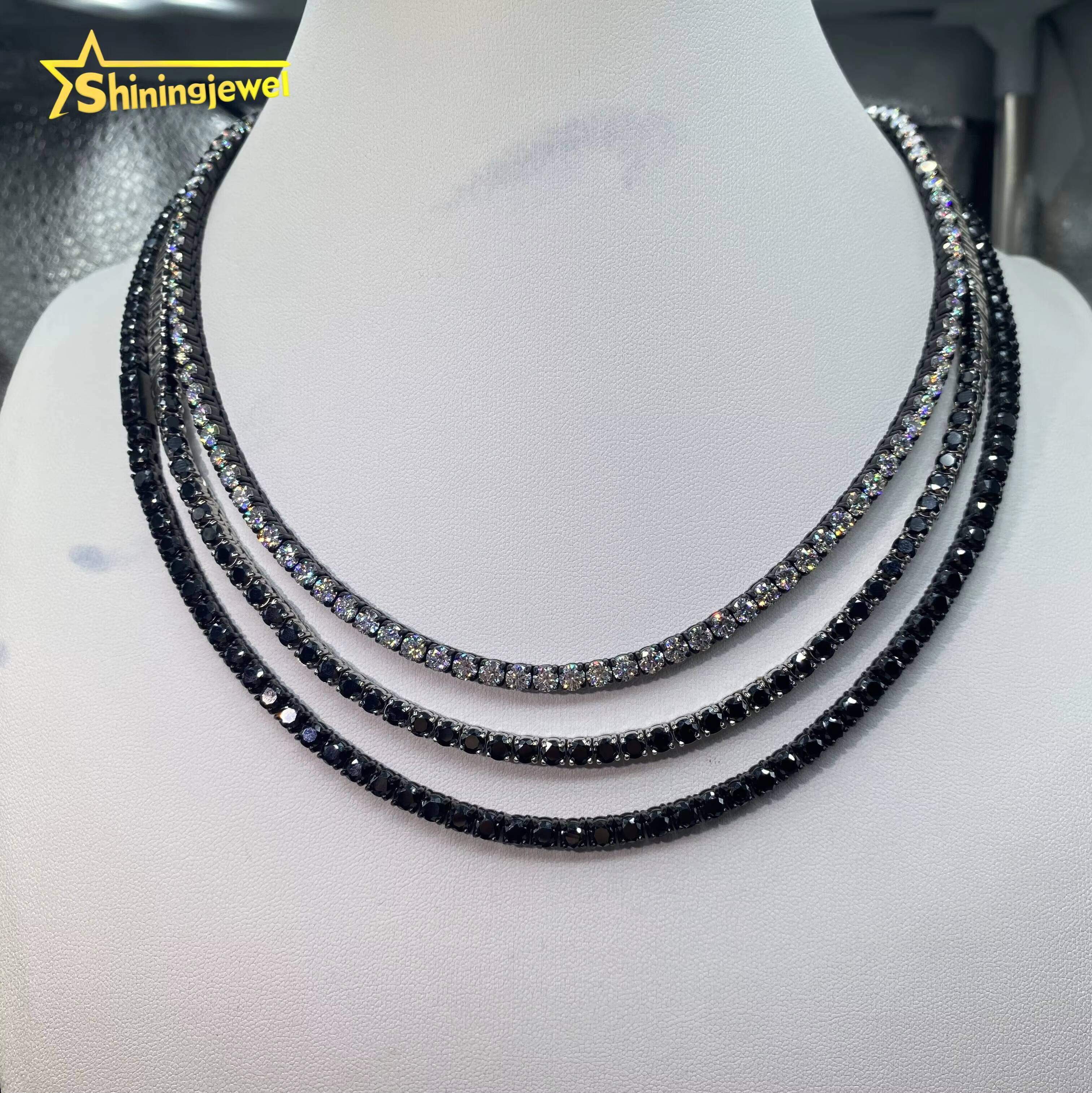 4mm Diamond Black Gold Plated Fine Hip Hop Moissanite Jewelry Iced Out VVS Moissanite Necklace 316L Stainless Steel Tennis Chain