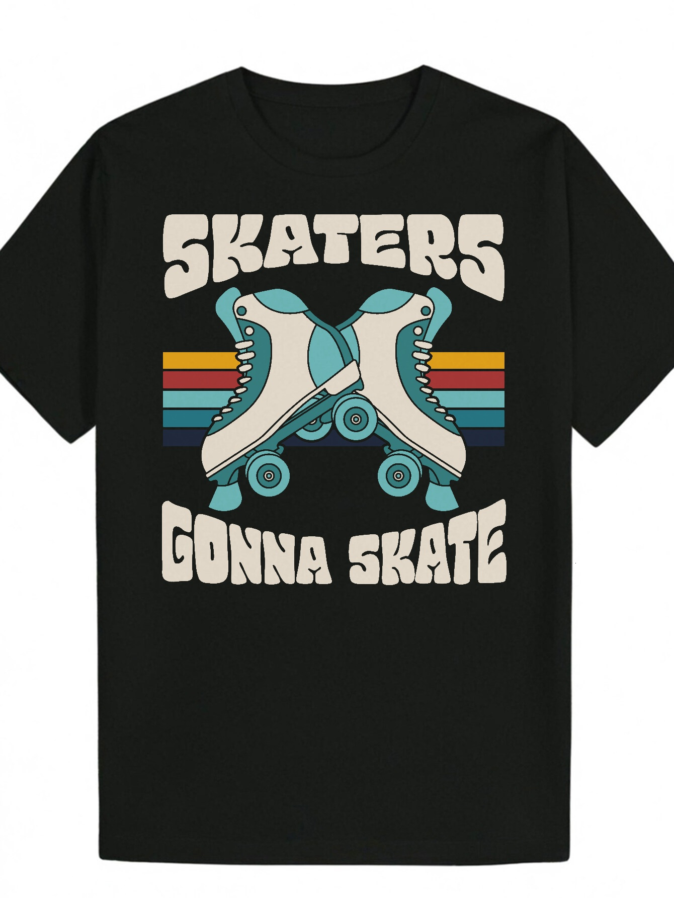 Men's Round Neck Polyester T-Shirt with "Skaters Gonna Skate" Design, Regular Fit, Short Sleeve, Breathable Fabric, Suitable for Wear, 