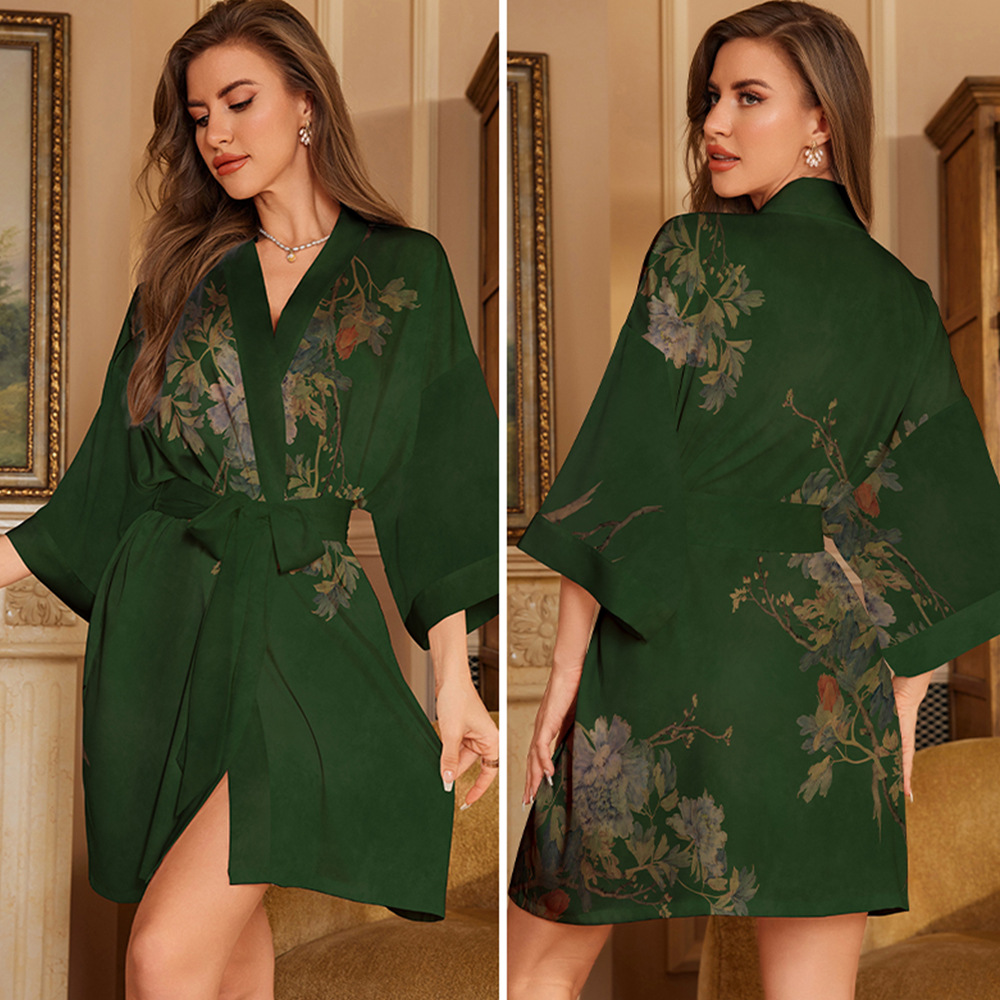 Outfits For Woman High - quality satin chiffon pajamas for women, luxurious and light - style with three - quarter sleeves nightgown bathrobe and home