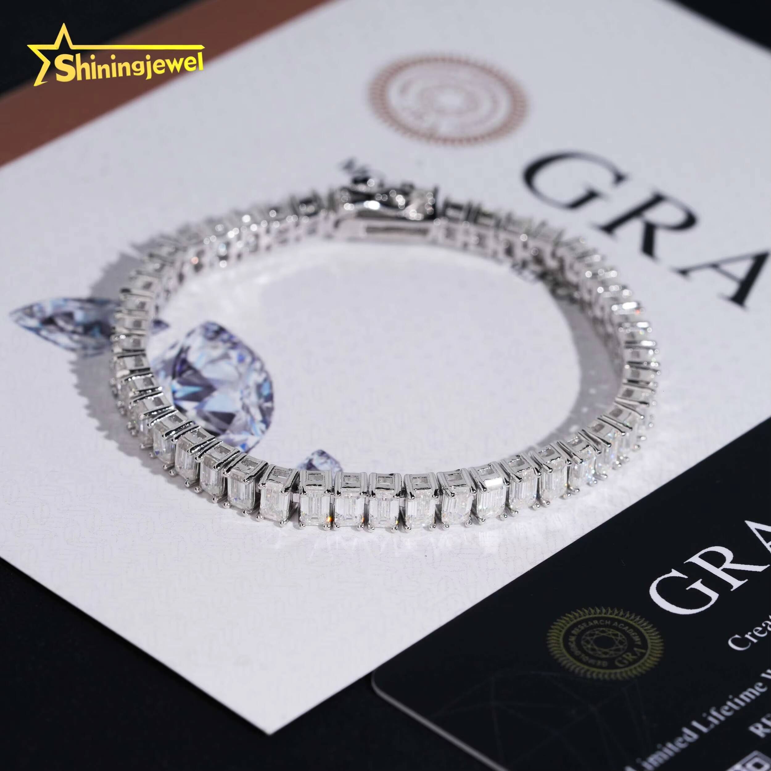 New Arrival Unisex Fashion Diamond Find Jewelry 925 Silver 3*5mm Emerald Cut Tennis Hip Hop Iced Out Moissanite Bracelet