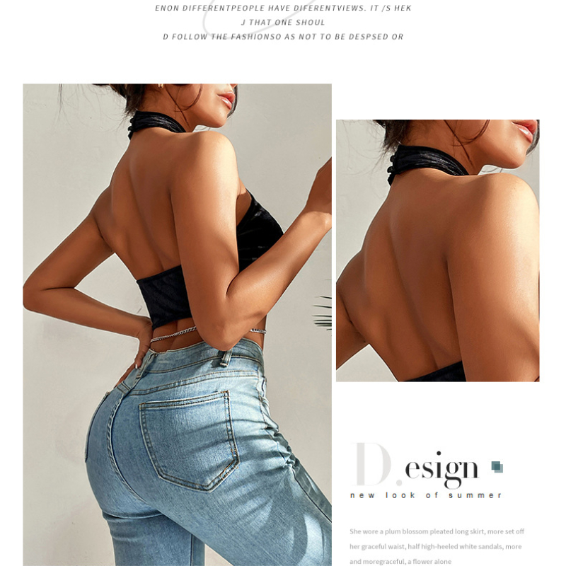 DW50010 Women's Tanks Camis Summer European and American Neck Hanging Vest Solid Color Sexy Women's Clothing Polyester Velvet Chain