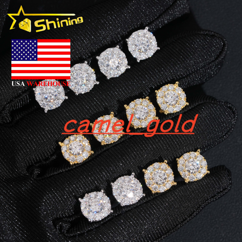 USA Warehouse Fast Shipping 8.8mm Round Shape Iced Out Sparkling Earrings 925 Sterling Silver Moissanite Screw Back Stud Earring