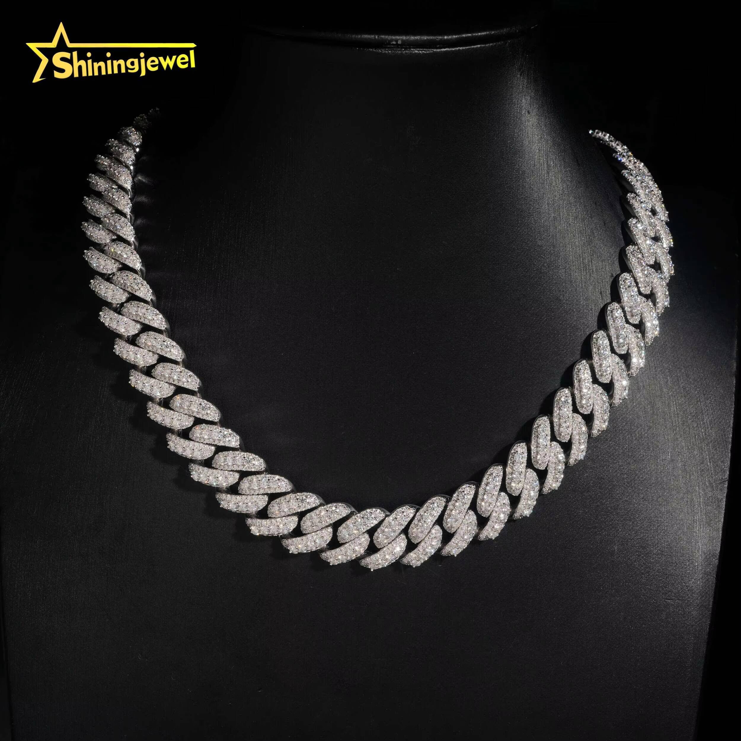 Rise Iced Out Moissanite 16mm Cuban Link Chain S925 Gold Plated Pass Diamond Test VVS Moissanite Diamond Hip Hop Chain