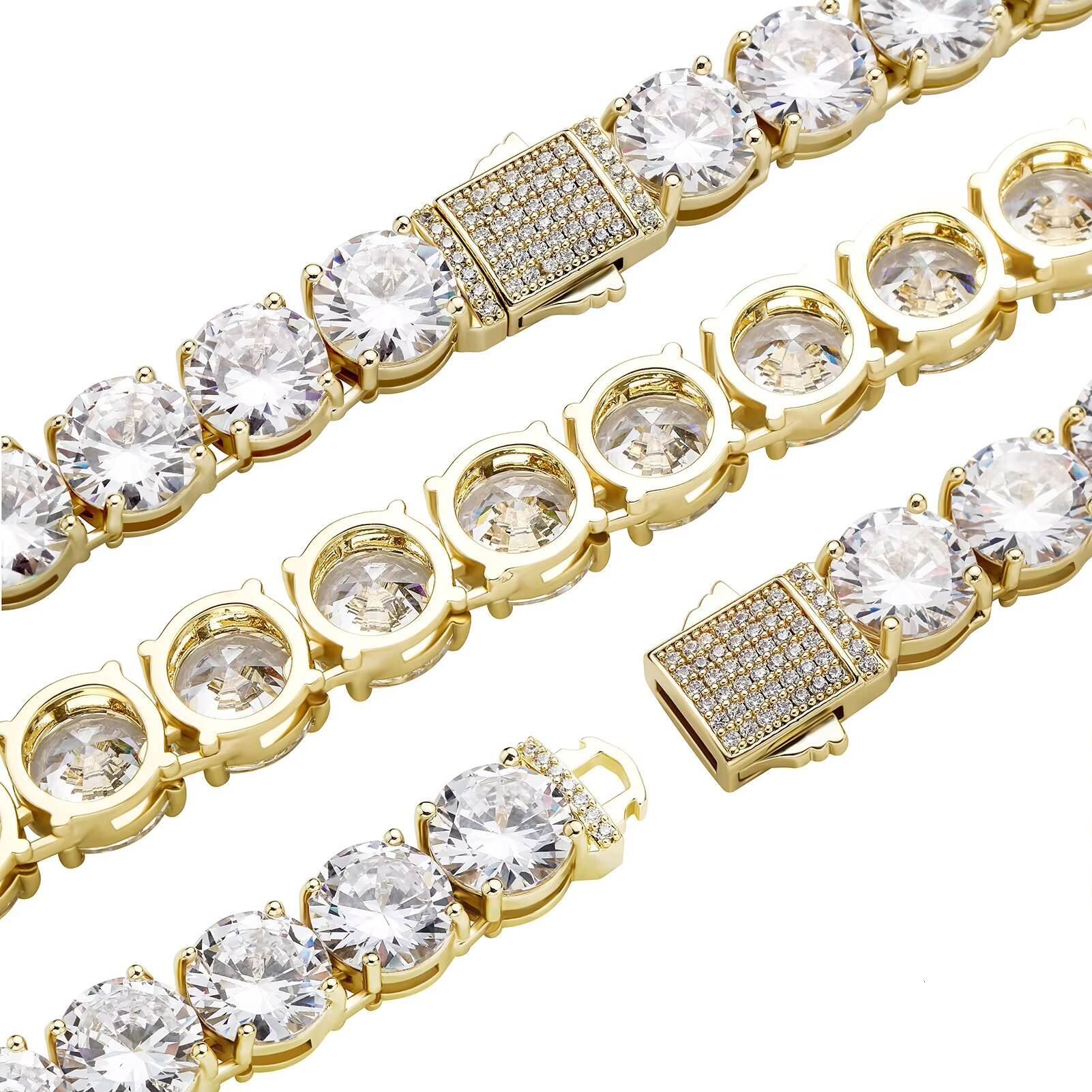 Luxury Hip Hop Jewelry 10MM Gold Plated Copper Zircon Tennis Chain Necklace