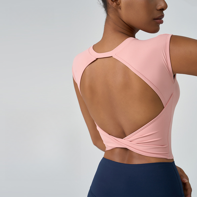 Women Hollow Back Yoga Bra Vest Women with Chest Pad Long High-end Sports Fitness Tank Top Yoga Underwear BX036