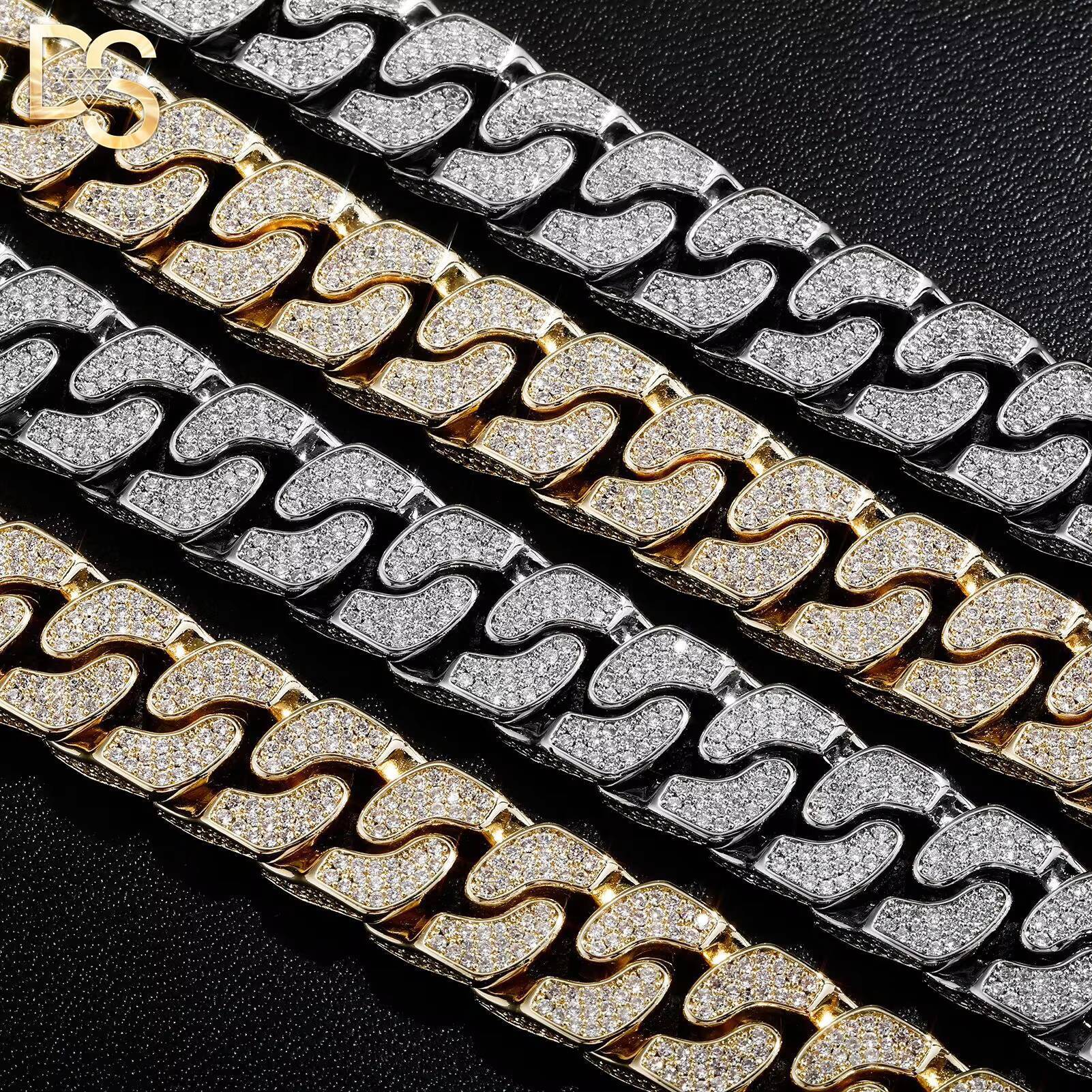 Wholesale14mm Width 14k Gold Plated Copper Zircon 3D Cuban Chain Hiphop Men Bracelet Necklace