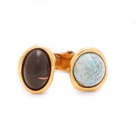 Brass Wedding Band Ring for Women, Minimalist Irregular Design with Gemstone Inlay, Trendy French Engagement Ring