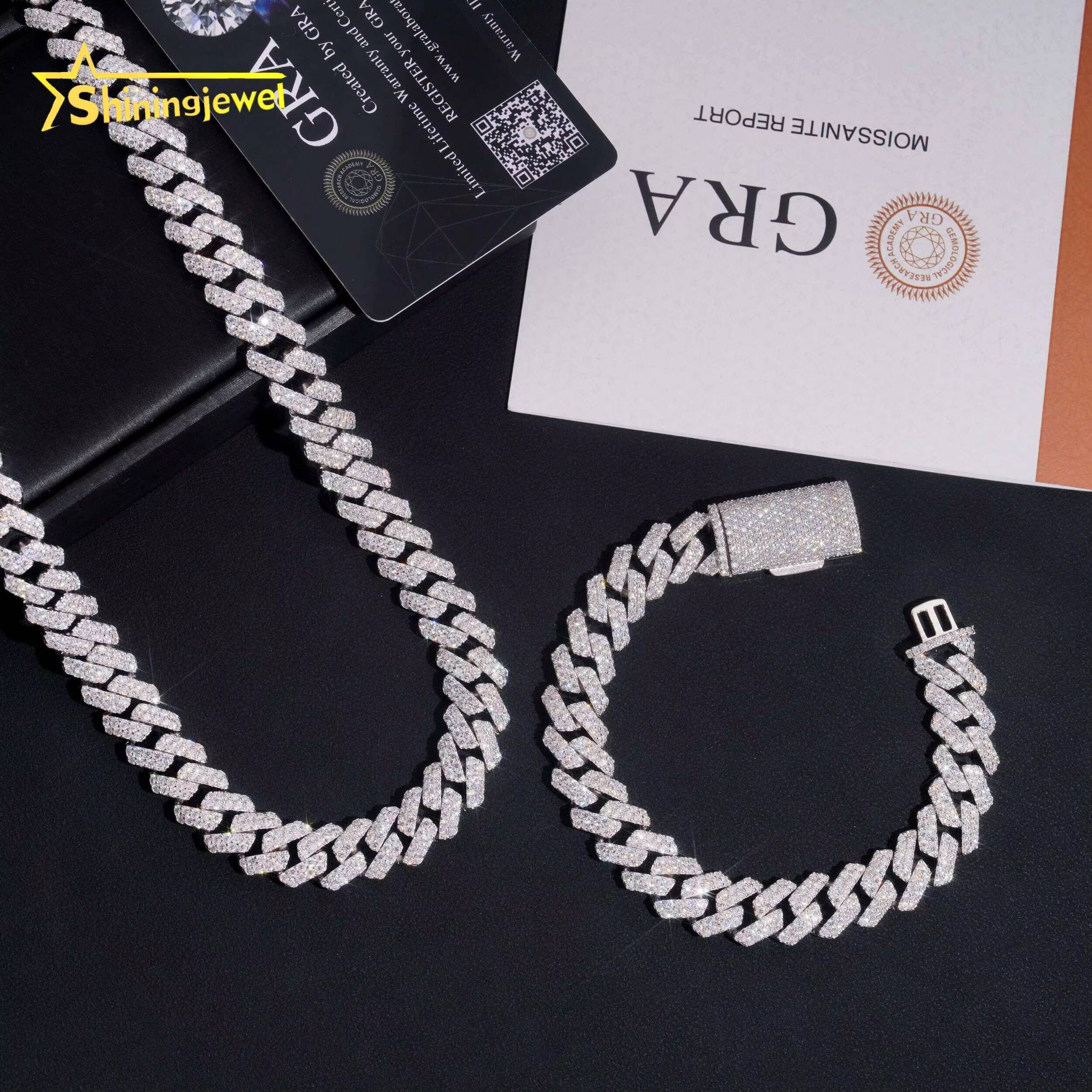 Hip Hop Jewelry 12mm Cuban Link Chain 925 Sterling Silver Gold Plated Pass Diamond Test VVS Moissanite Iced Out Cuban Necklace
