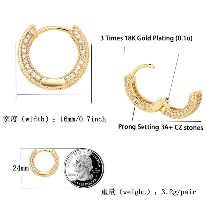 Wholesale Fashion Hiphop Zircon Brass Hoop Earrings for Men Women