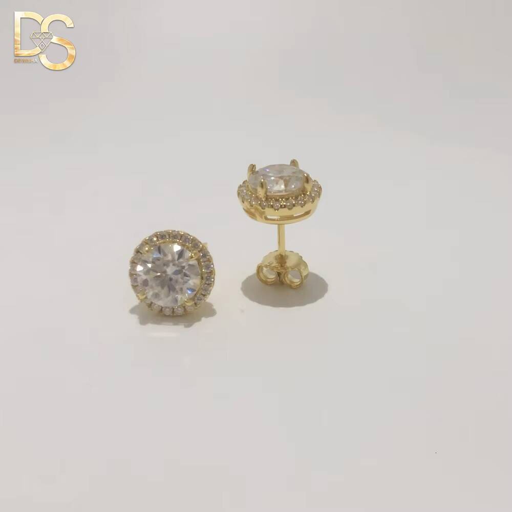 Fashion 925 Silver Iced Out 2 Karat Claw Setting Moisssanite Circular Funky Hip Hop Stud Earring for Men Male