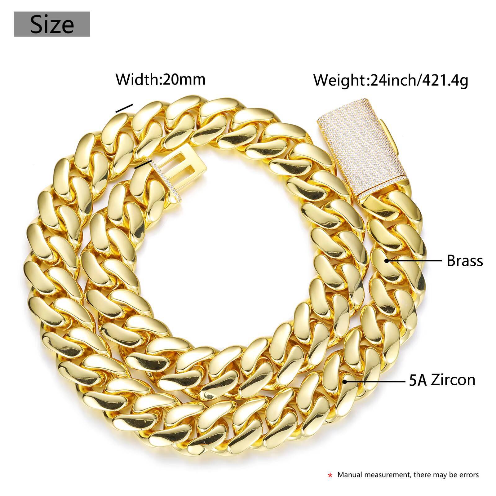 Hip Hop Jewelry Fashion Style 10-25mm Heavy Necklace Brass 14K 18K Gold Plated Diamond Solid Cubana Miami Cuban Link Chain
