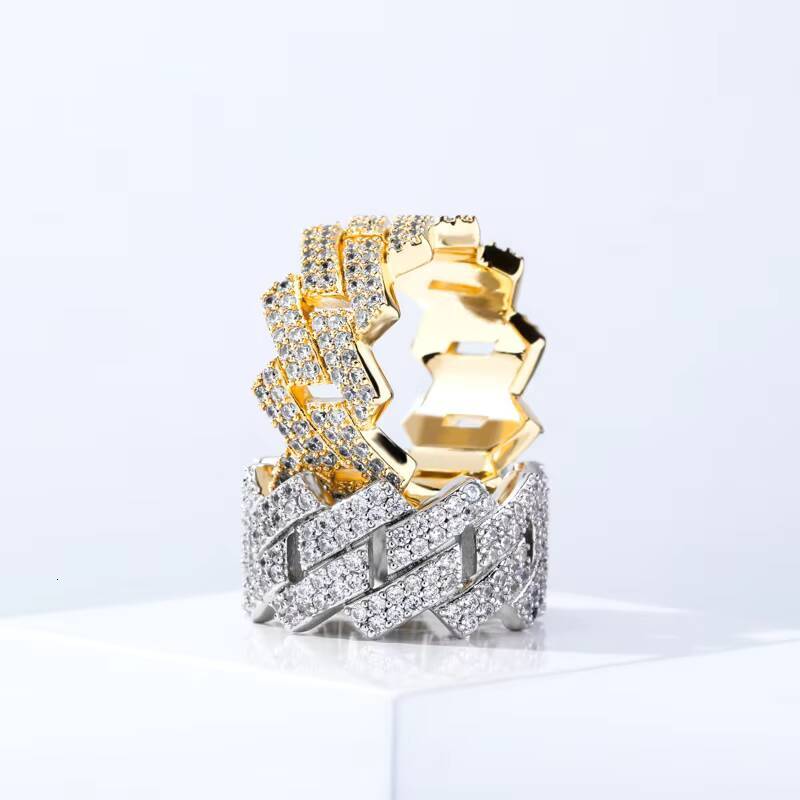 Custom Hip Hop Fashion Jewelry Rings 14K Gold Plated Brass Zircon Cuban Rings for Men