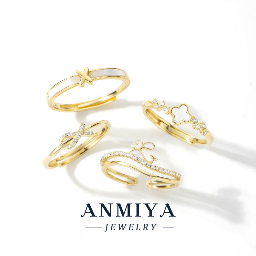 925 Sterling Silver 18K Gold Plated Cubic Zirconia Clover Ring Twisted Eternity Band Ring for Women