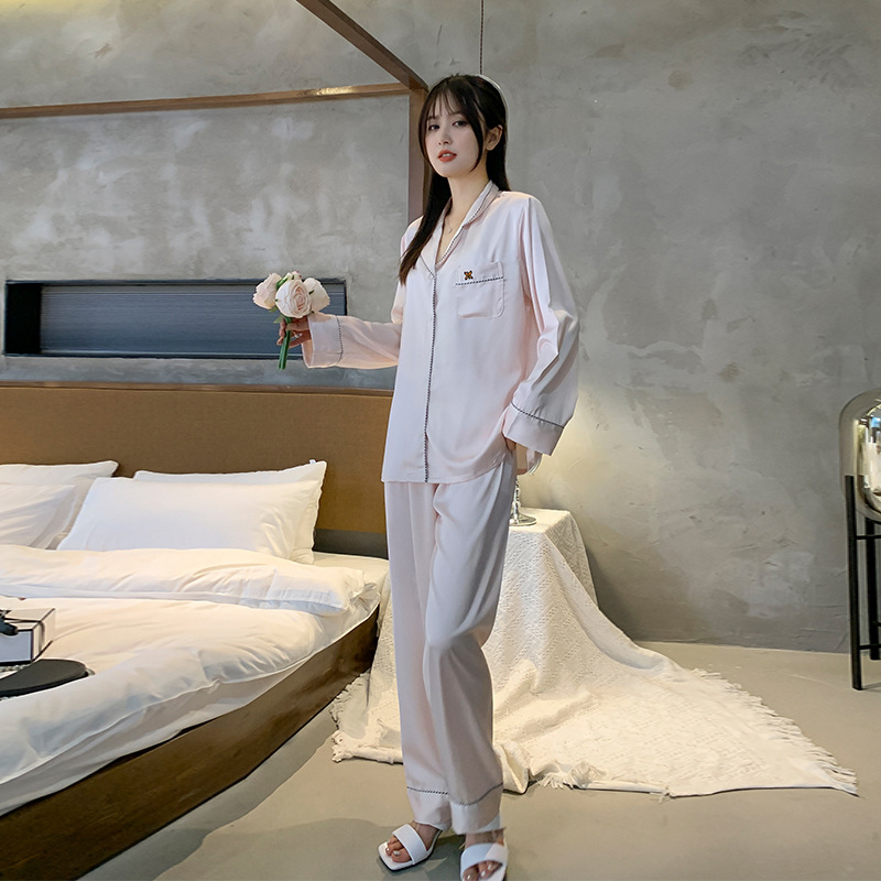 Pajamas for women in spring and autumn,solid color,minimalist style,long sleeved pants,home clothing set, can be worn externally