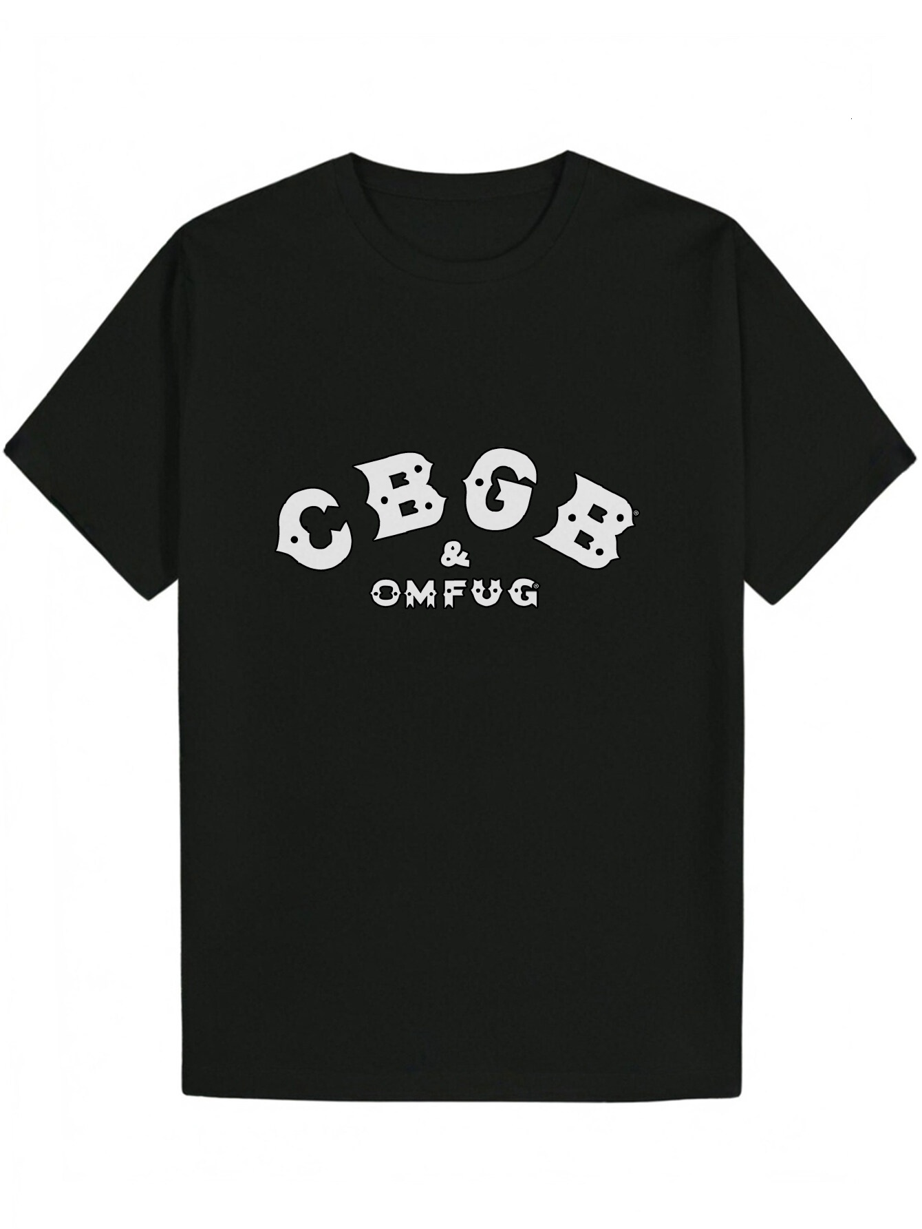 Men's Summer Casual Short Sleeve T-Shirt - Black Distressed CBGB and OMFUG Lightweight Polyester Crew Neck Machine Washable, Suitable for Music L