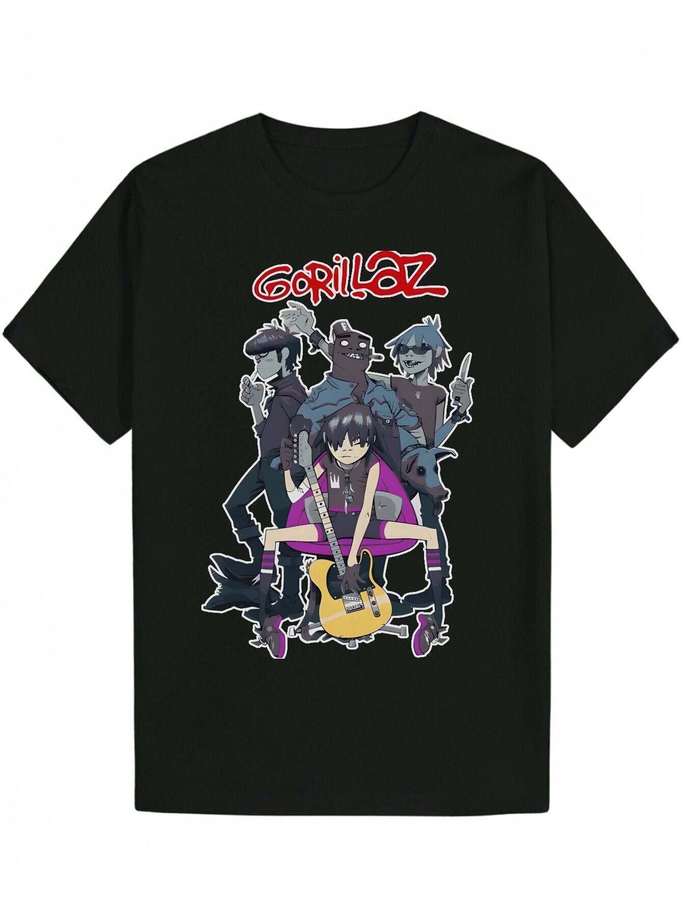 Men's Summer Pattern T-Shirt - Black Gorilla Band Character Print, Lightweight Polyester Crew Neck T-Shirt, Suitable for Music Fans and Casual We