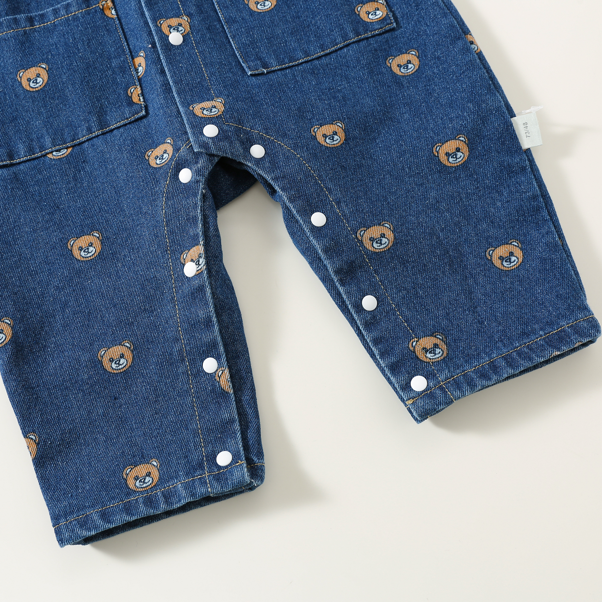 Baby Cowboy jumpsuit Spring and Autumn thin outerwear for boys and girls, with a slightly elastic long sleeved crawling suit that can be opened with a
