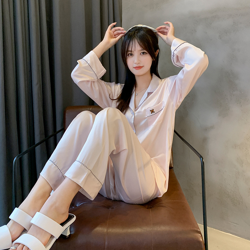 Pajamas for women in spring and autumn,solid color,minimalist style,long sleeved pants,home clothing set, can be worn externally